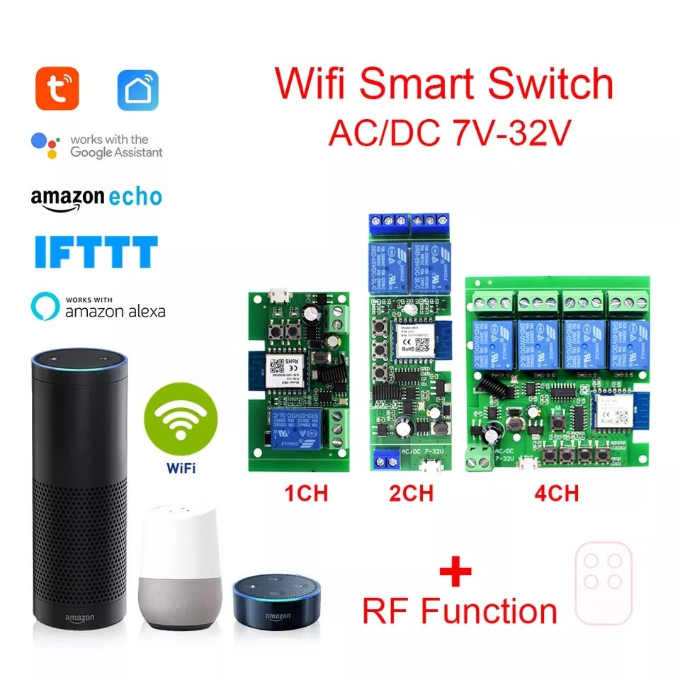 Công tắc hẹn giờ bật tắt WIFI theo thời gian thực với 4 kệnh riêng biệt chạy được với điện DC 12-24V, AC 220V