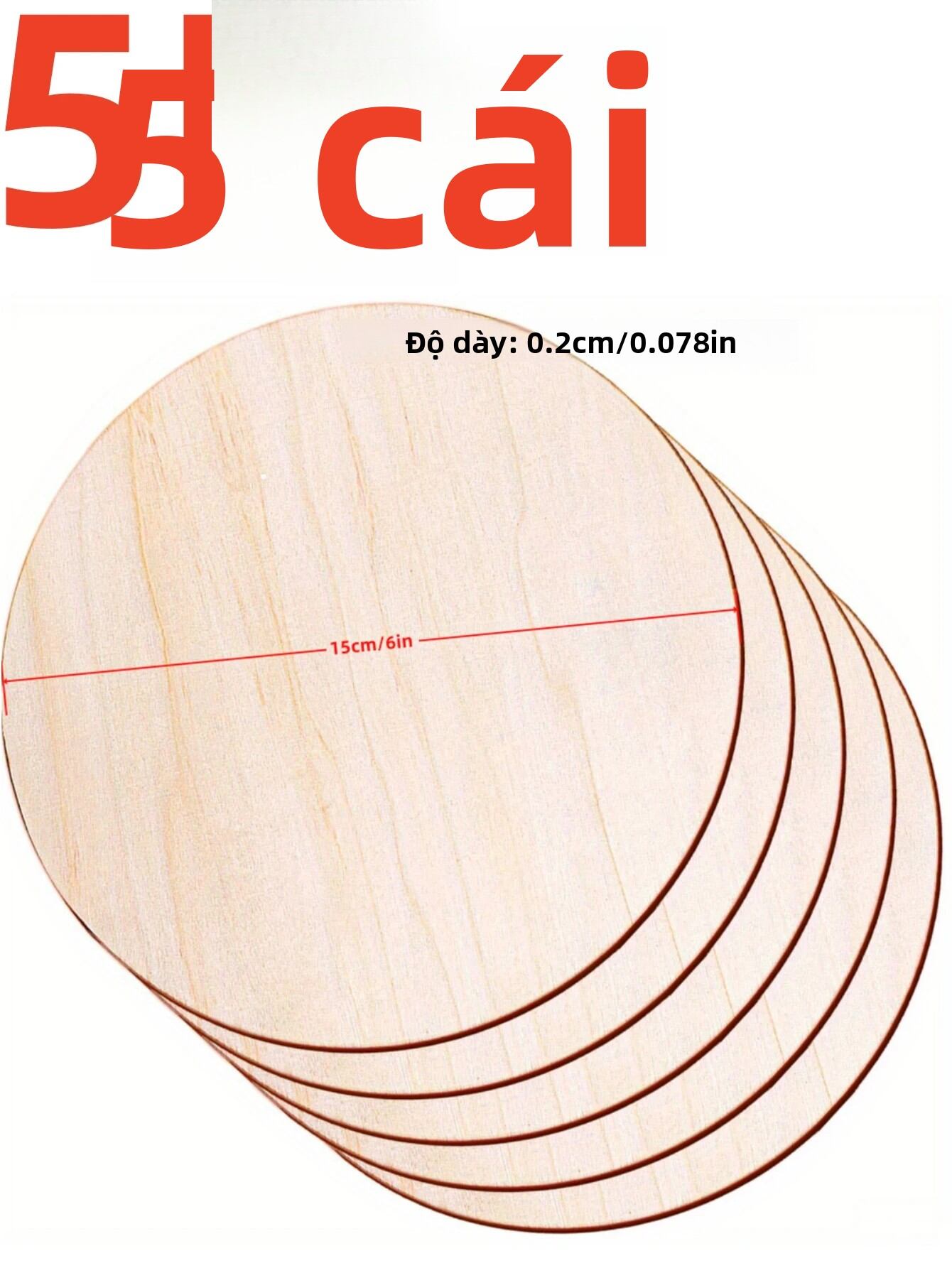 5 Miếng Đĩa Gỗ Tròn 6 Inch Chưa Hoàn Thiện Dùng Cho Đồ Thủ Công DIY Làm Vòng Tròn Gỗ Làm Biển Treo Cửa & Dự Án Đốt Gỗ
