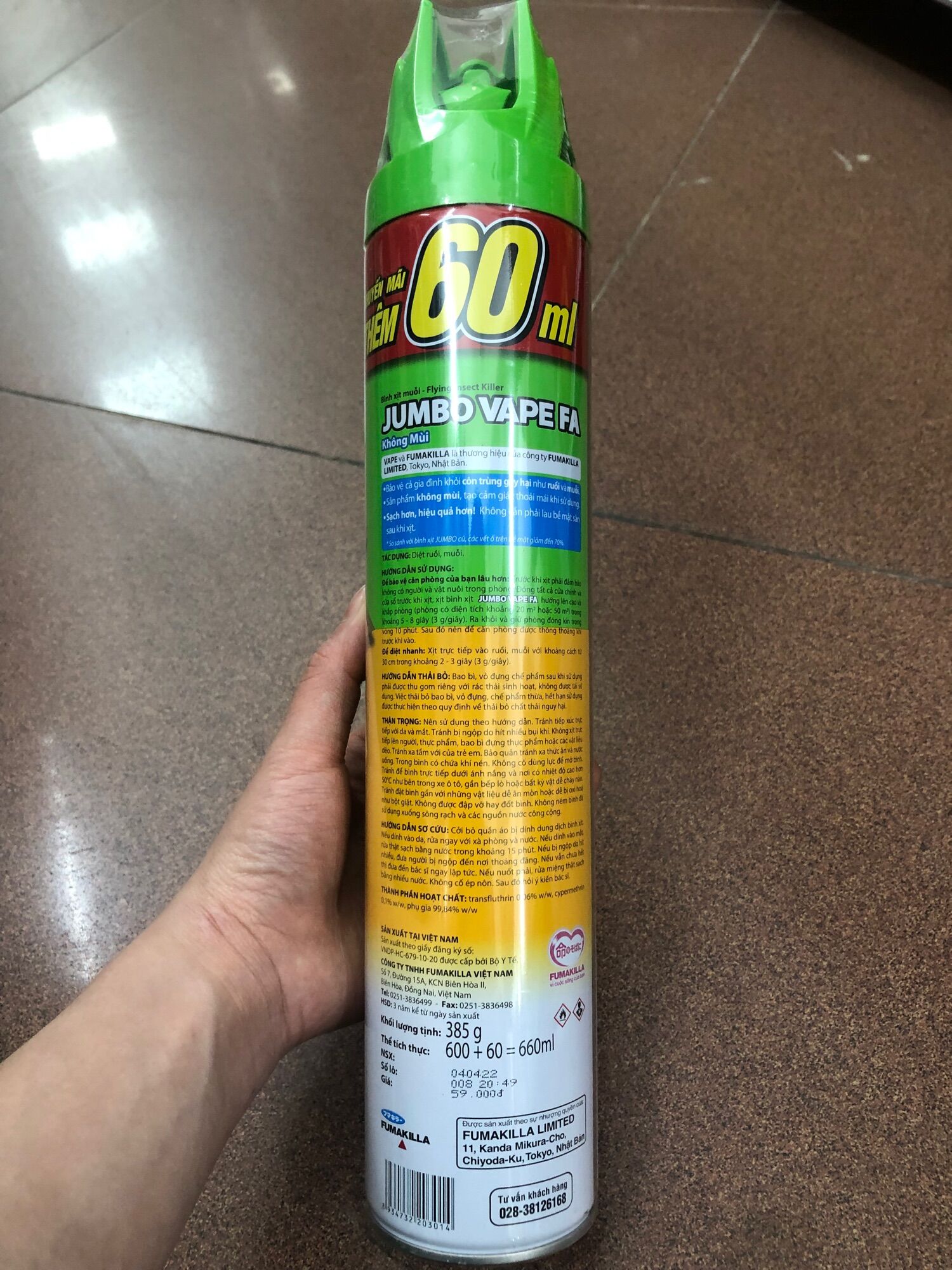 Bình Xịt Côn Trùng Jumbo Vape Odourless (600ml) - Không Mùi