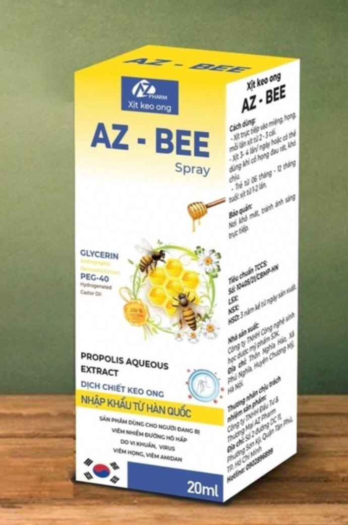 Xịt họng chiết xuất keo ong Az Bee Spray - giảm cảm giác ngứa họng, rát họng trong các trường hợp ho, Lọ 20ml