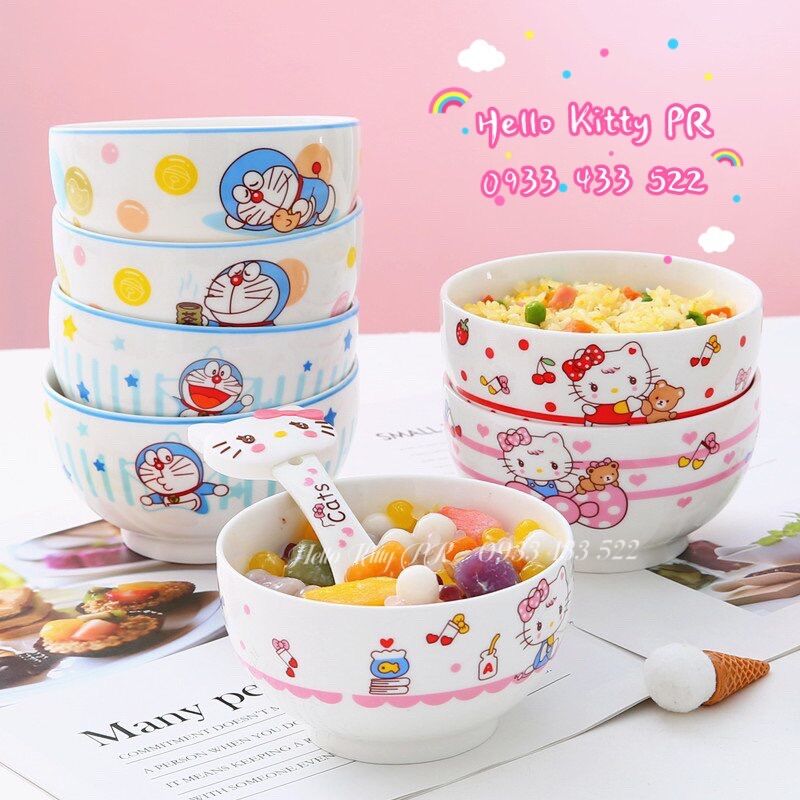Chén muỗng sứ Hello Kitty - Doremon Doraemon