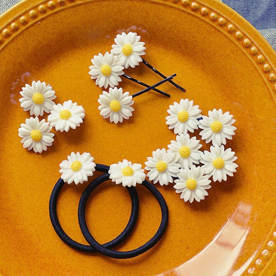 🔥Xả Hàng, Set 10 Kẹp, Cột Tóc Hoa Cúc Nhiều Màu (Kẹp Vịt dài 4cm)