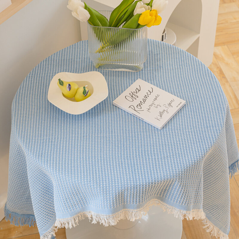 Khăn Trải Bàn Ren Kiểu Nhật Cotton Lanh Phong Cách Instagram Màu Xanh Lam Khăn Phủ Bàn Trà Khăn Trải Bàn Ăn Bàn Tròn Cảm Giác Cao Cấp Sang Trọng Kiểu Pháp