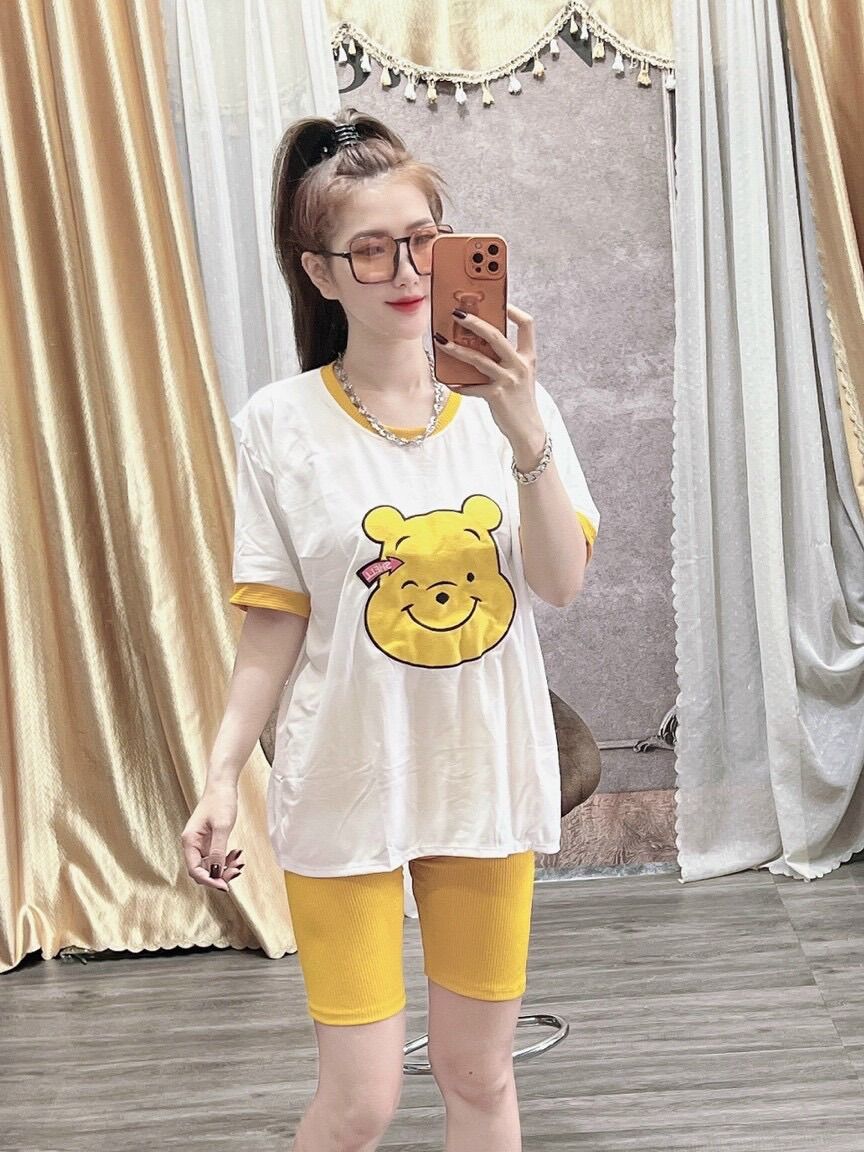 Set ngố gấu pooh thêu phối viền kèm hình thật U12