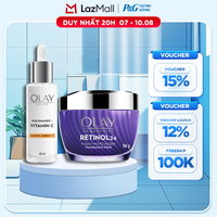 Combo Kem Dưỡng Ban Ngày OLAY Luminous Niacinamide VITAMIN C Giúp Mờ Vết Thâm, Đốm Nâu, Dưỡng Sáng Da Hũ 50G + Serum OLAY RETINOL24 Giúp Giữ Nét Tươi Trẻ Cho Da & Mờ Nếp Nhăn Chai 30ML