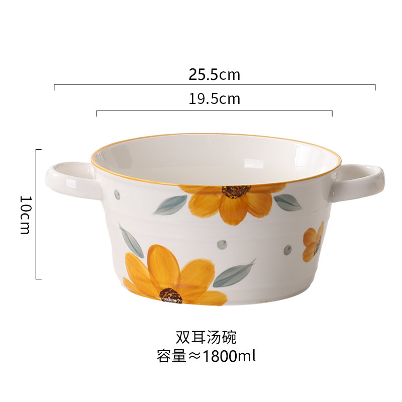 Bát canh hai tai bộ đồ ăn gốm sứ mẫu mới 2024 gia dụng cỡ lớn bát lớn 10 inch bát mì ăn liền bột ốc