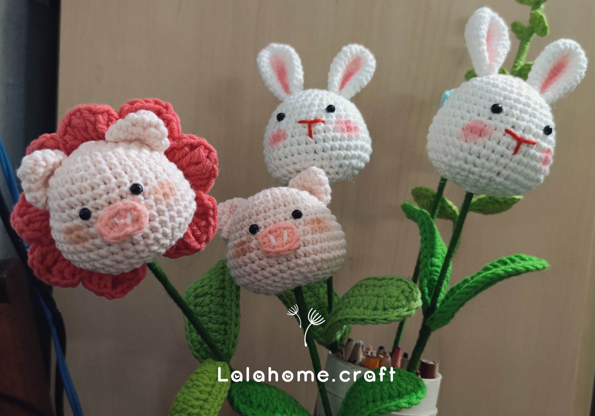 Hoa Len bé heo/hoa thỏ và phụ kiện (Ảnh Thật)
