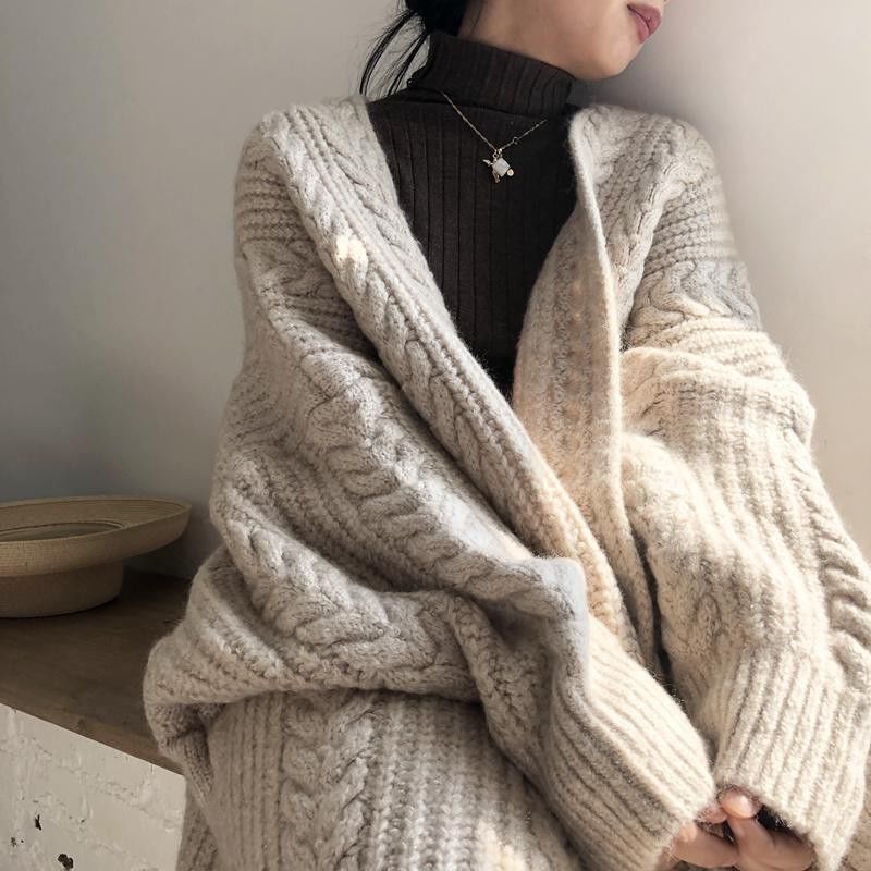 Áo len cardigan vặn thừng dáng dài