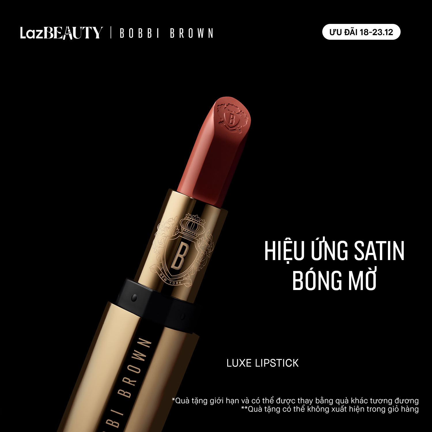   ƯU ĐÃI 18-23.12  Bobbi Brown Luxe Lipstick | Son lì giàu dưỡng cho hiệu ứng bóng nhẹ tinh tế 