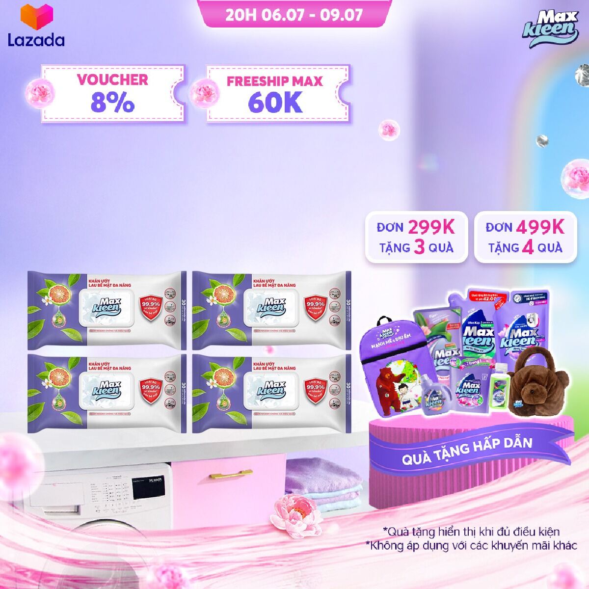 Combo 4 gói Khăn Ướt Lau Bề Mặt Đa Năng MaxKleen 30 Miếng/gói