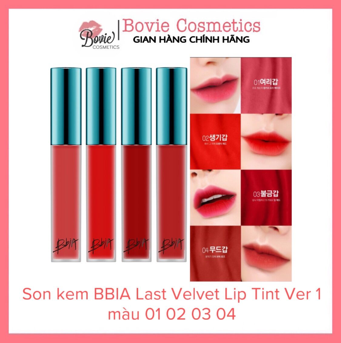 Son kem bbia last velvet lip tint ver 1 màu 01 02 03 04