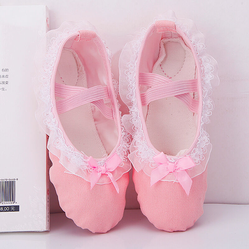 Giày múa ballet vải canvas viền ren nơ xinh xắn cho bé