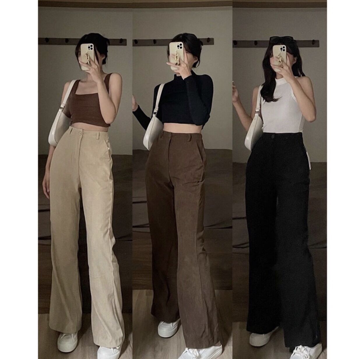 Quần nhung tăm ống loe cạp cao, Quần nhung tăm ống rộng cạp cao
