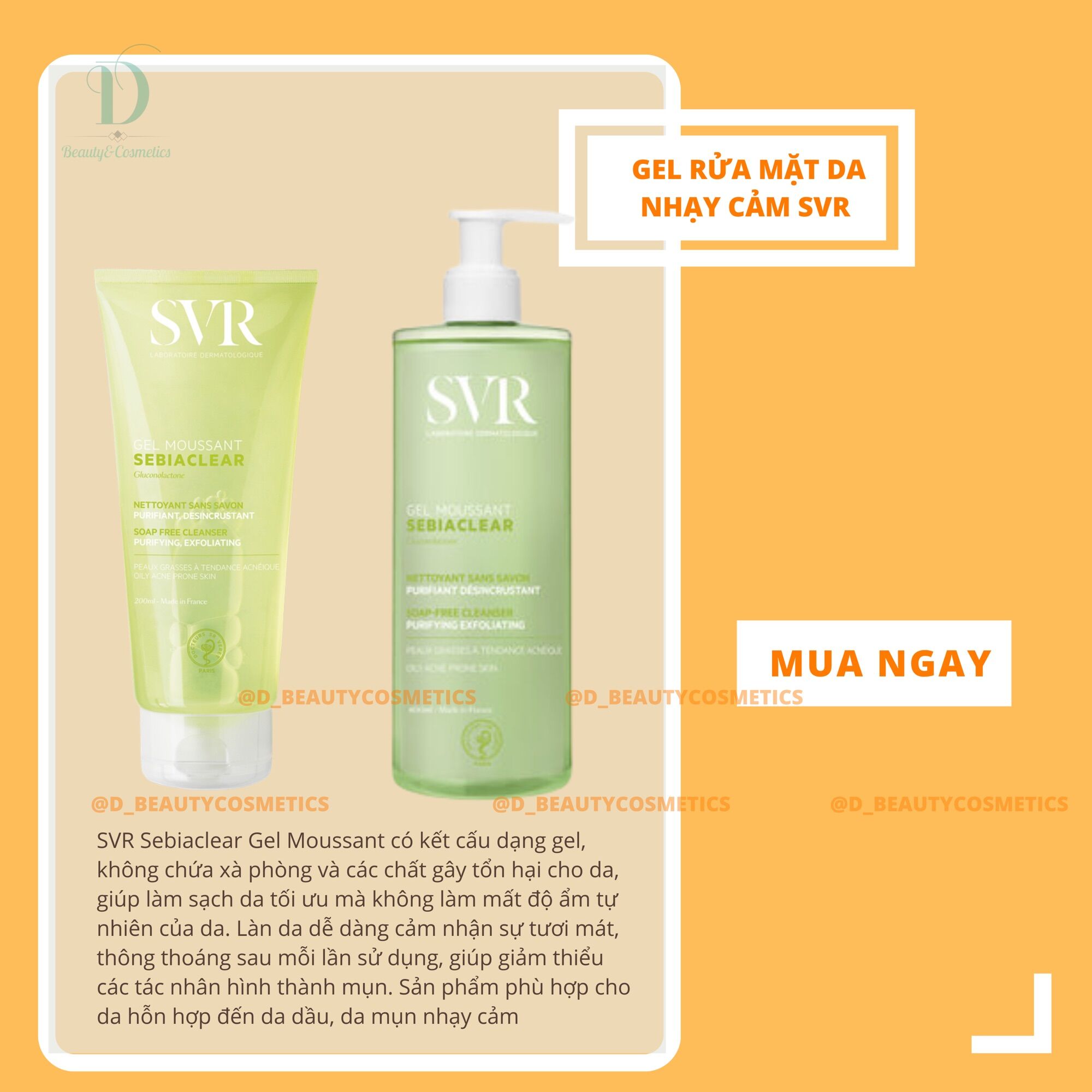 Sữa rửa mặt cho da dầu mụn svr sebiaclear gel moussant 55ml/ 200ml/ 400ml