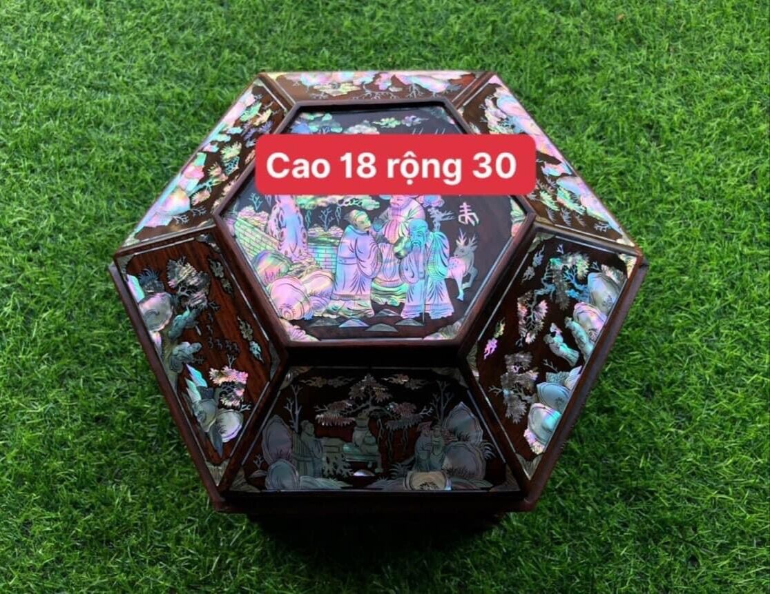Tráp lục lăng gỗ trắc khảm ốc đẹp