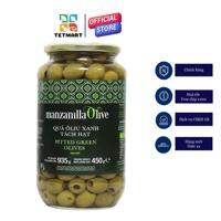 Quả oliu xanh nguyên trái đã tách hạt 935g Manzanilla Sevilla Tây Ban Nha nhập khẩu (ô liu pitted green olives)