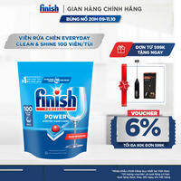 Viên Rửa Chén Bát Hương Chanh Finish Powerball Power Everyday Clean & Shine - Túi 100 viên siêu tiết kiệm