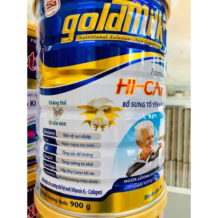 Sữa bột dinh dưỡng goldmilk hi-canxi 900g bổ sung sữa non & tổ yến