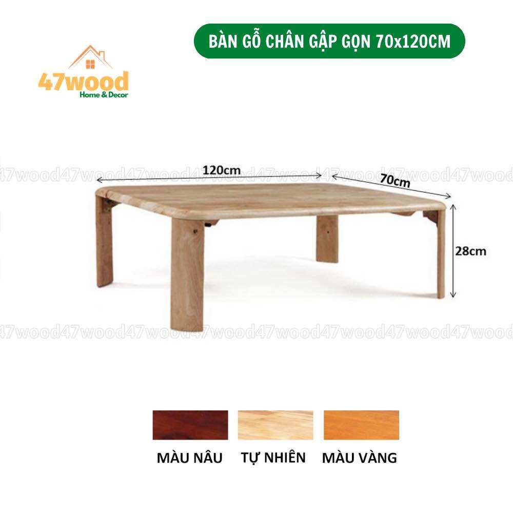 Bàn gỗ cao su kích thước 70x120cm chân xếp gọn - Bàn ăn bằng gỗ chân xếp 47wood