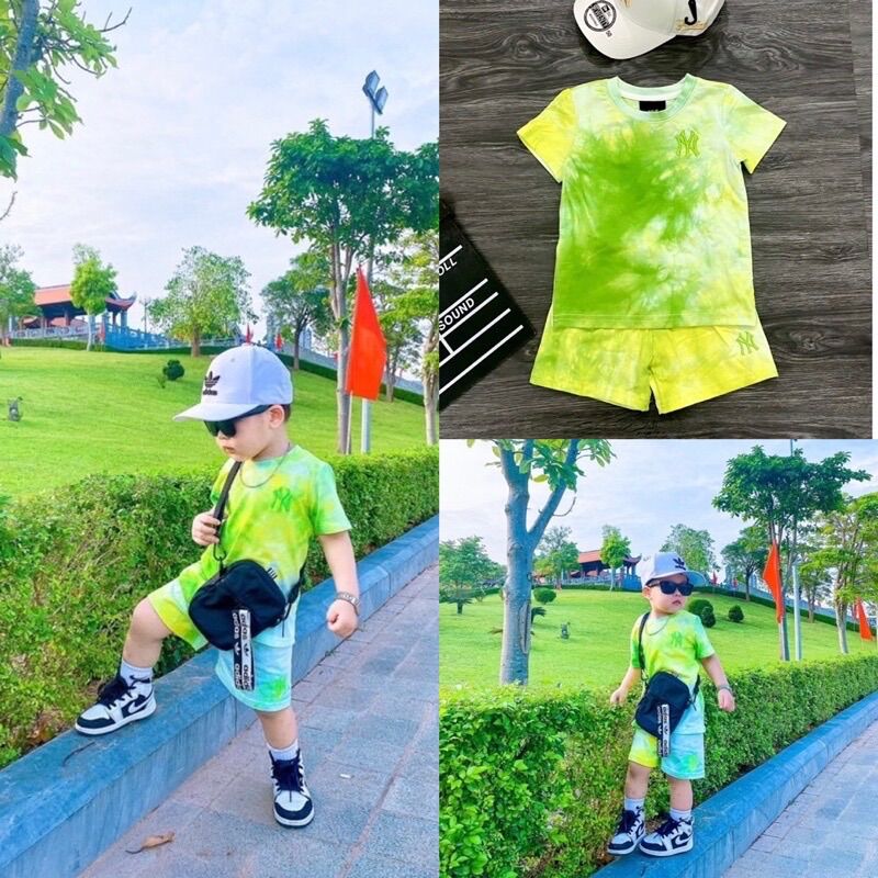 Bộ short ny xanh chuối bé trai bé gái-ms105