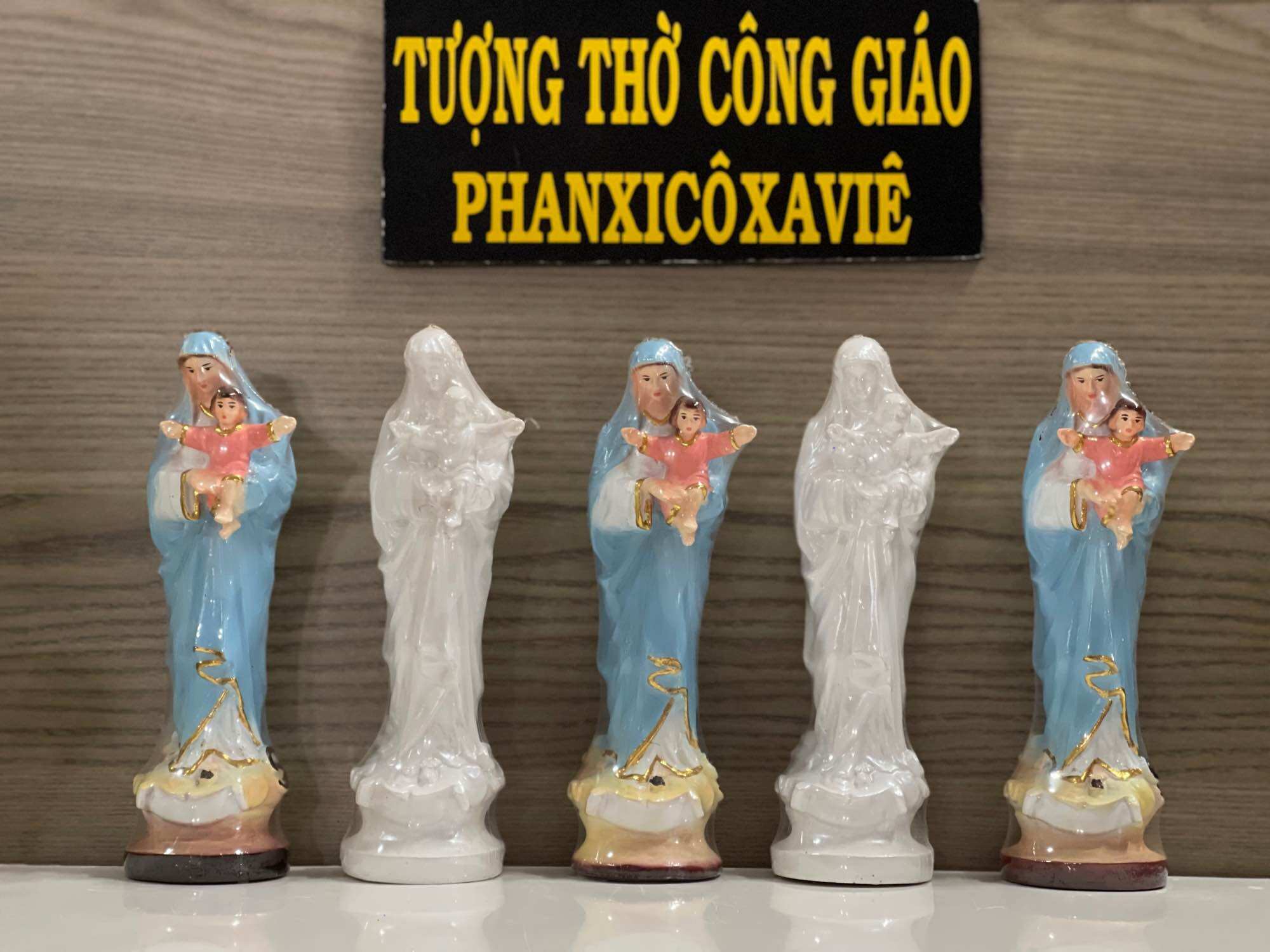 Tượng mẹ bế chúa 15cm thiếp vàng - tượng thờ công giáo phanxico xavie.