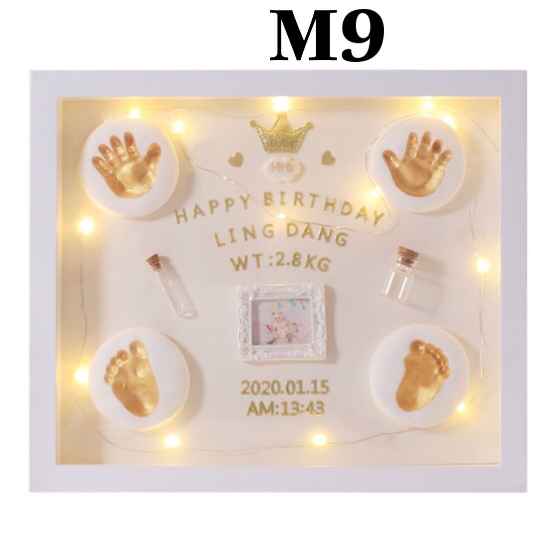 (In 2 ảnh miễn phí - Tặng thêm 1 khung ảnh nhỏ)Set 2 size M-L Khung in dấu chân tay bé