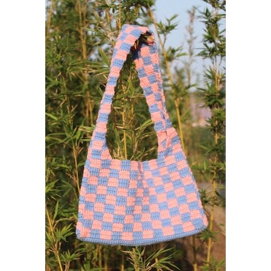 Checkered bag. túi len caro handmade