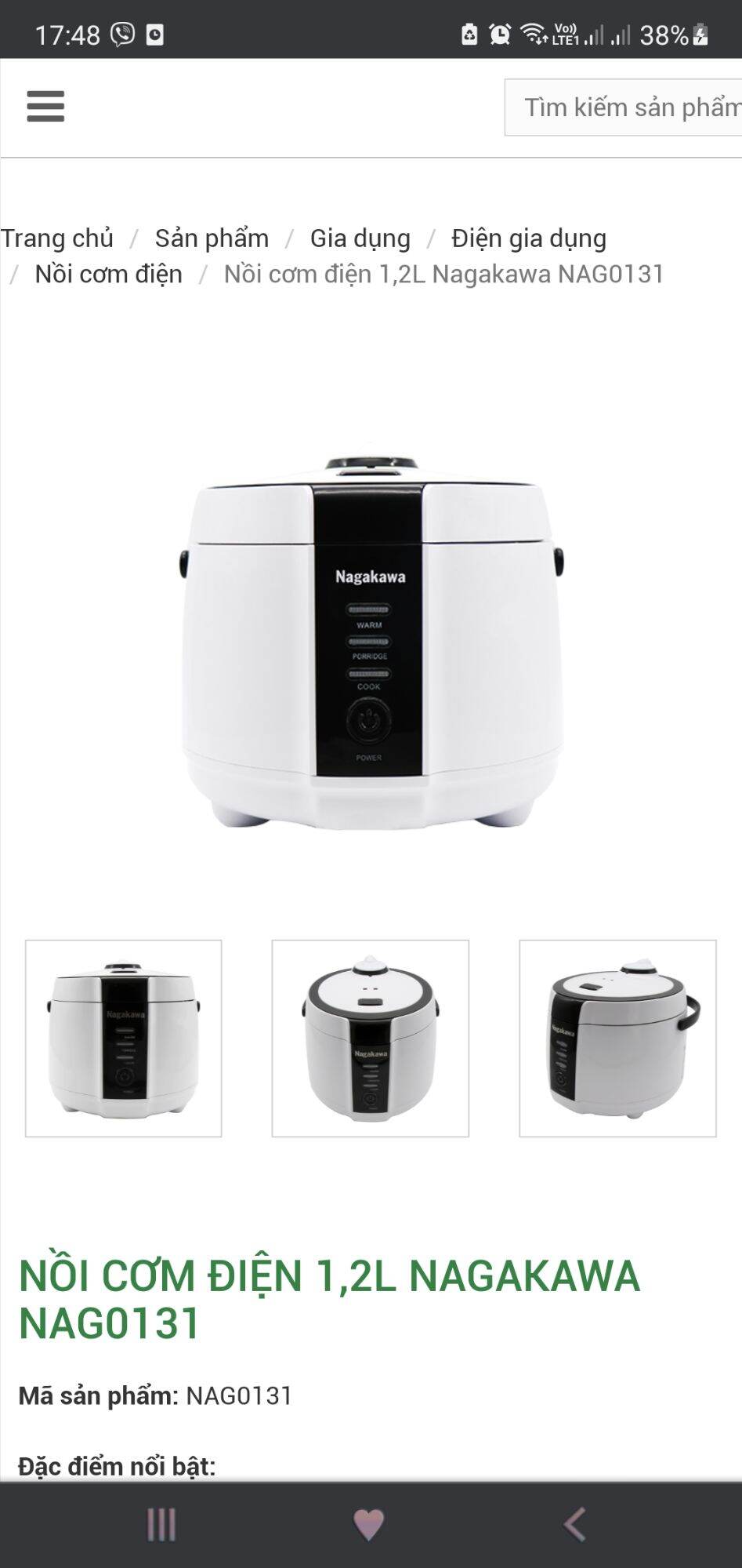 Nồi cơm điện 1,2l nagakawa nag0131