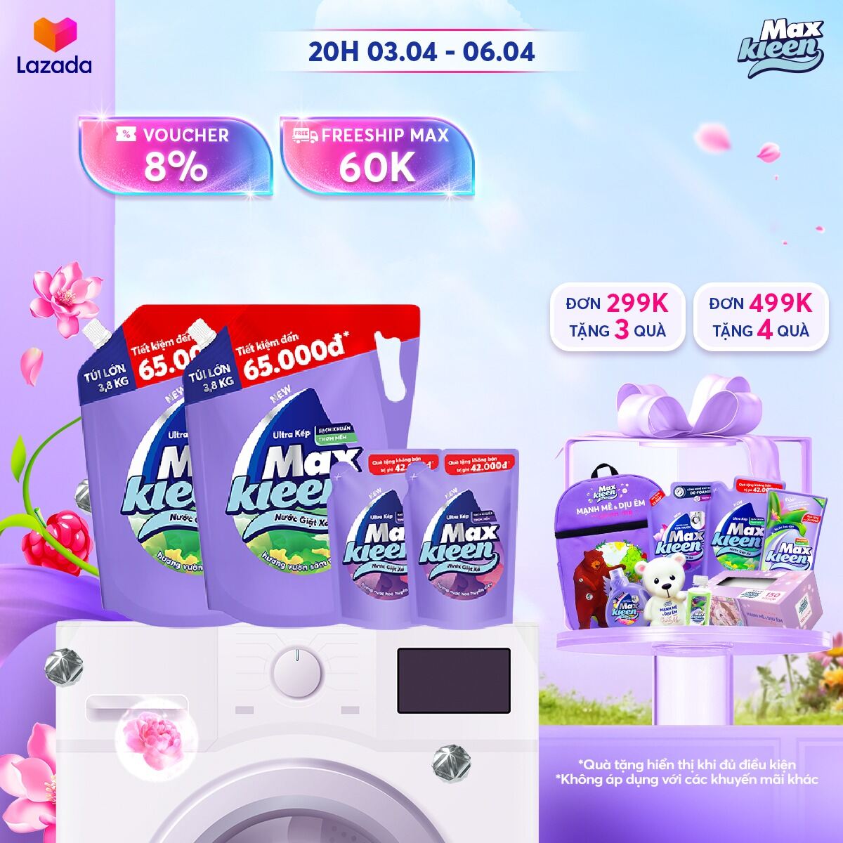 Combo 2 túi nước giặt Huyền Diệu/ Hoa Nắng/ Vườn Sớm Mai / Thiên Nhiên 3.6kg/3.8kg