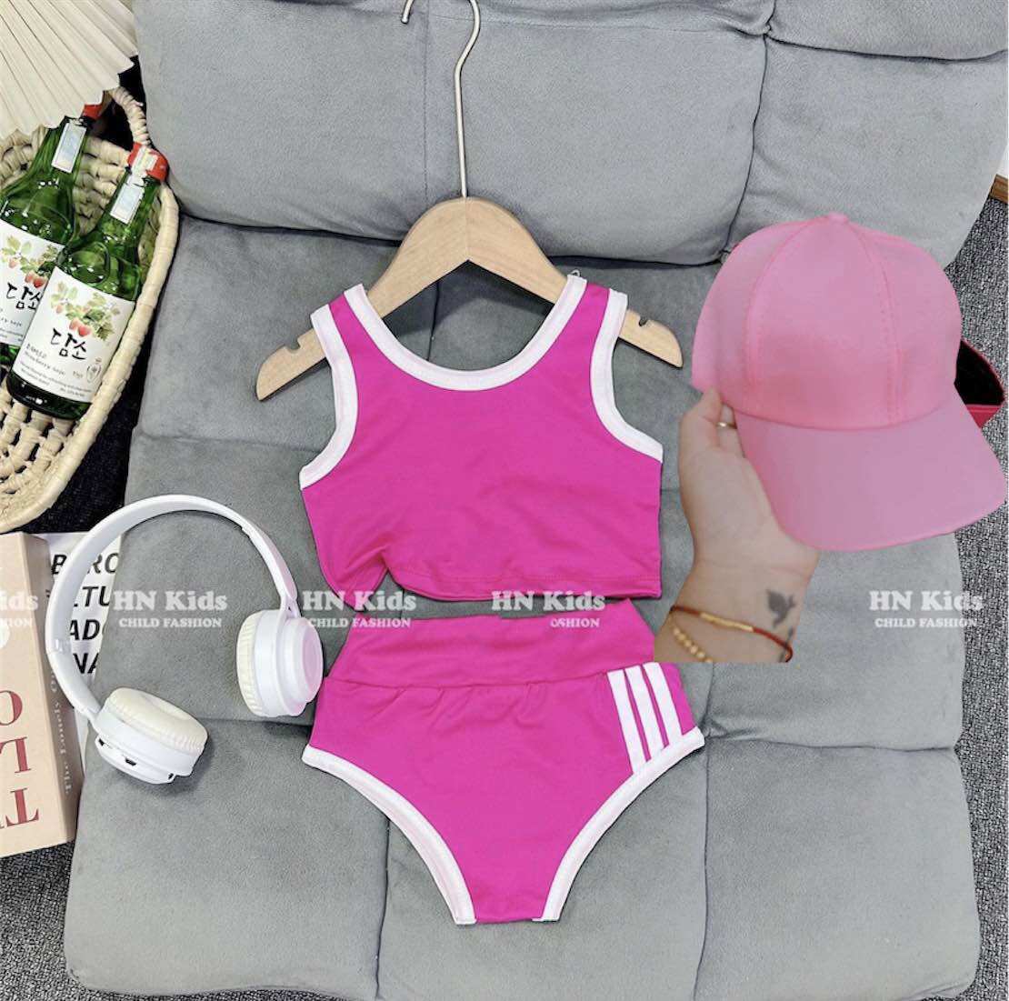 Đồ bơi xinh 3 màu kèm mũ cho bé gái |bikini cho bé diện hè