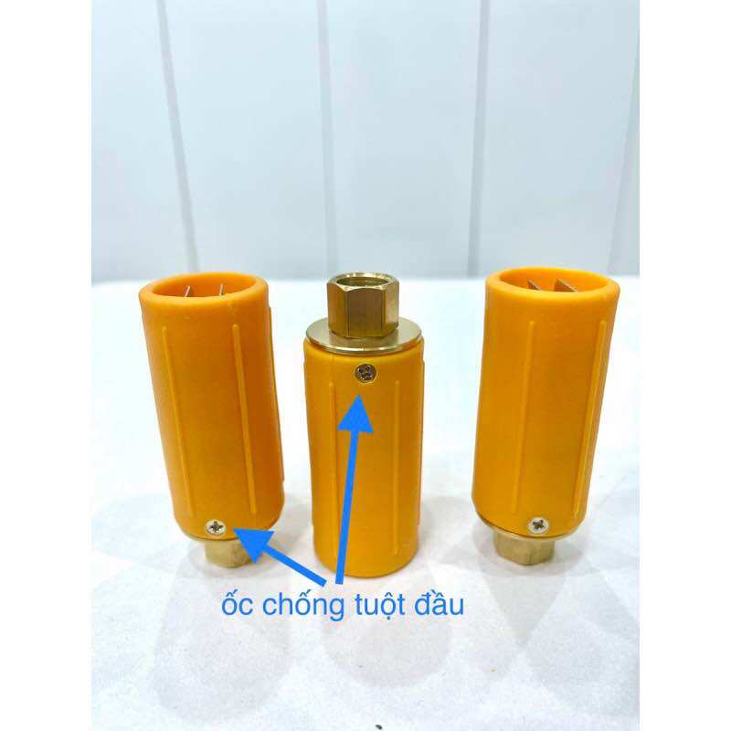 Béc rửa xe vàng, đầu rửa xe mỏ vịt 1.2 -> 3.0, ren 13.8mm, có ốc chống tuột đầu, dùng cho máy rửa xe cao áp