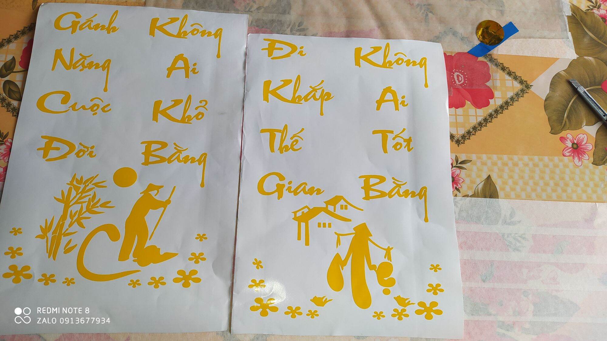 Tem decal thơ thư pháp cha mẹ dán trang trí xe