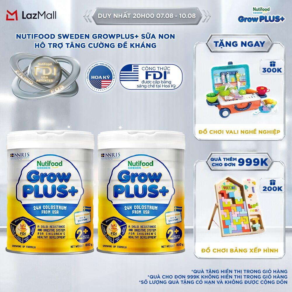 Combo 2 Sữa non GrowPLUS+ (vàng) - Hỗ trợ tăng cường đề kháng trên 2 tuổi Singapore tăng cường hệ miễn dịch và hấp thu chất dinh dưỡng (2lon x Lon 800g) - Grow Plus+