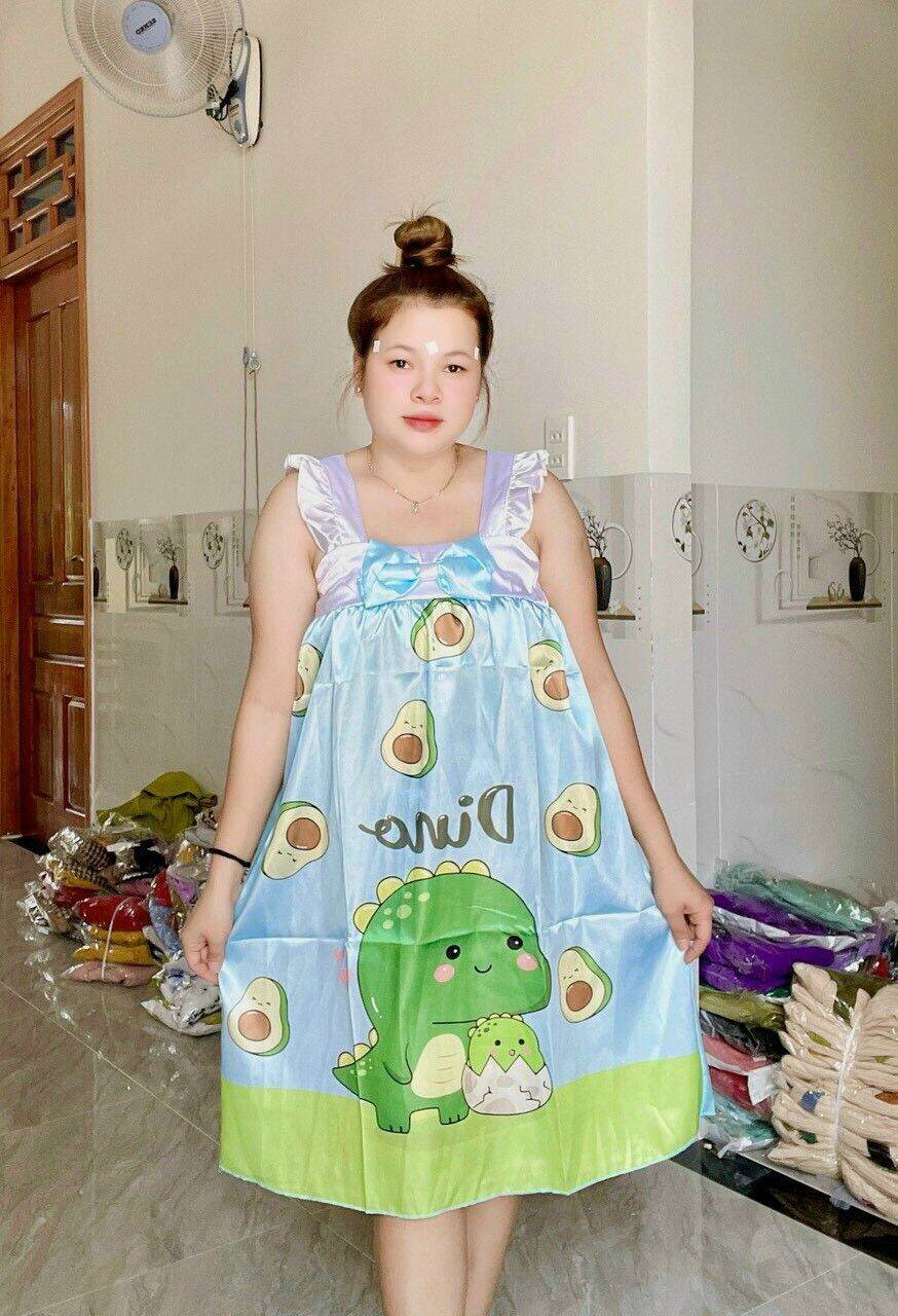 Đầm ngủ nữ phi lụa dễ thương size to mặc nhà giá rẻ - m62