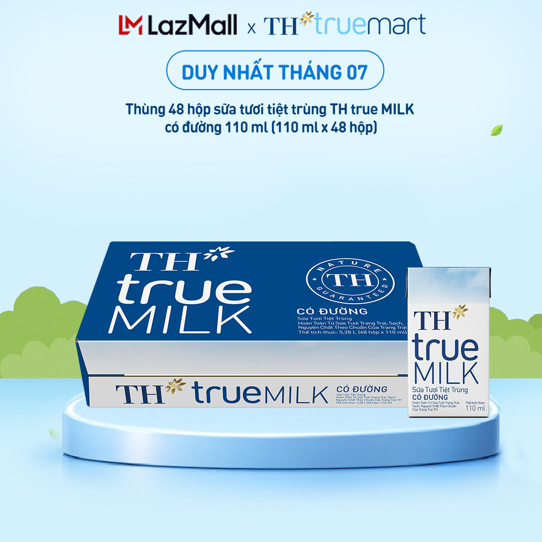 Thùng 48 hộp sữa tươi tiệt trùng TH true MILK có đường 110 ml (110 ml x 48)