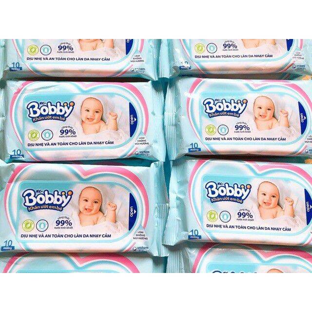 2 gói khăn ướt Bobby gói 10 miếng