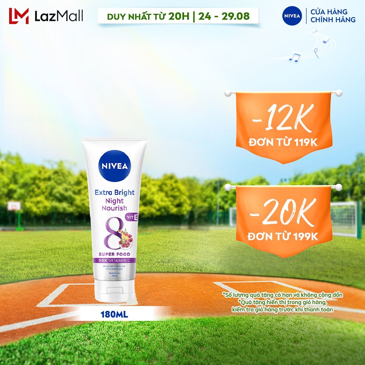 Tinh chất dưỡng thể nivea extra white dưỡng sáng da mịn da ban đêm 180ml