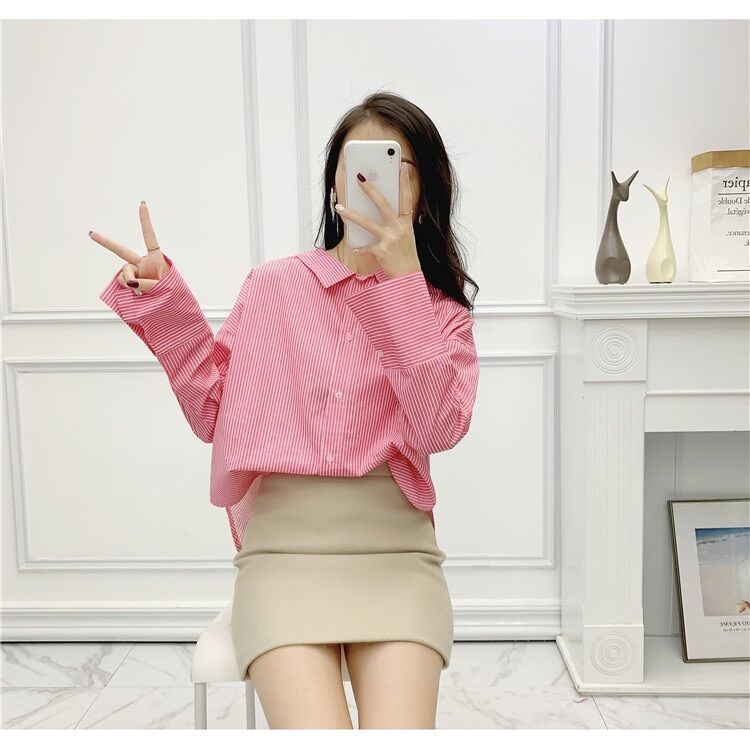 Áo Zara sơ mi hồng sọc trắng trẻ xinh xắn