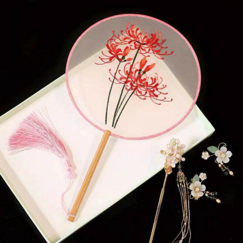 Quạt tròn cổ trang quạt thêu cao cấp