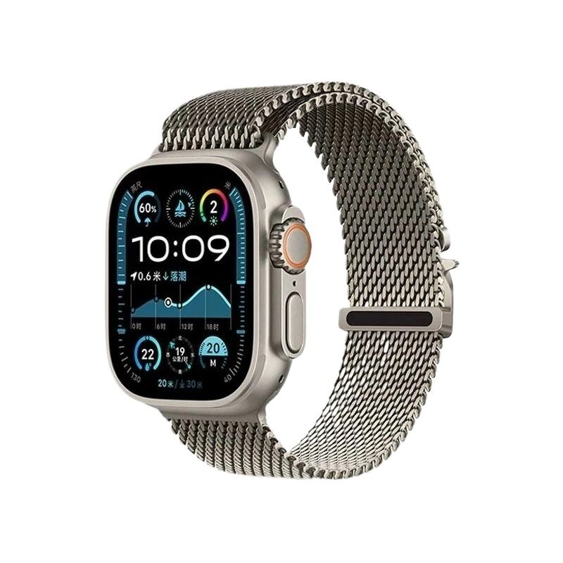 Mới 2024 Chính Thức Cùng Phong Cách Kim Loại Thể Thao Dây Đồng Hồ Dành Cho Apple Watch Ultra2 Iwatch10 S10 S9 Milan S8 9 S7 Hấp Thụ Từ Tính S7 Nữ Titan Vàng Cao Cấp