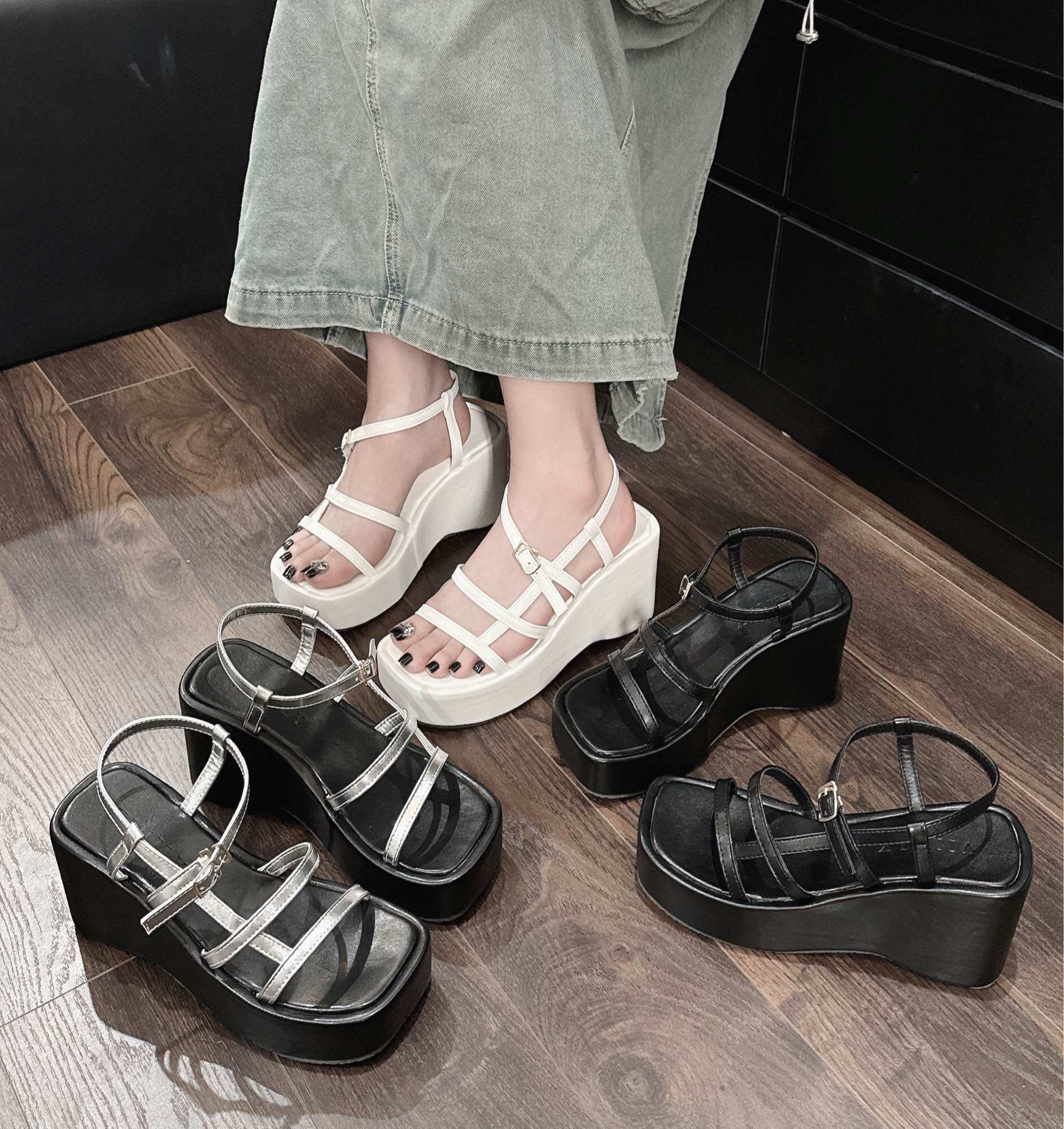 Sandal xuồng quai dây cài cao 8 phân em về 3 màu(S004)
