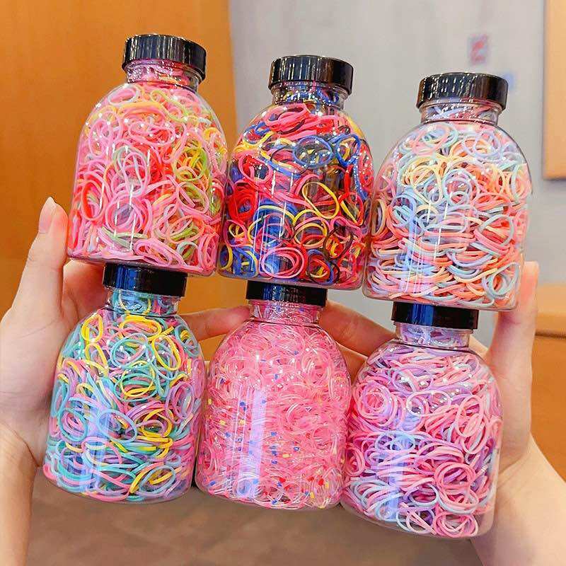 Set 1000 dây thun buộc tóc nhiều màu cho bé trong bình