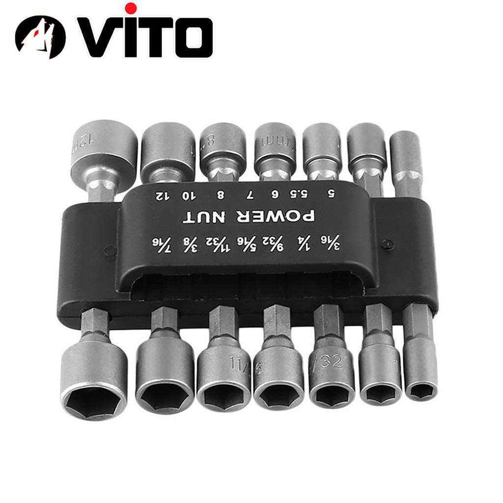Bộ 14 Khẩu Tuýp Vặn Ốc VITO Lục Giác Gắn Máy Khoan Đầu Vít Bắn Tôn