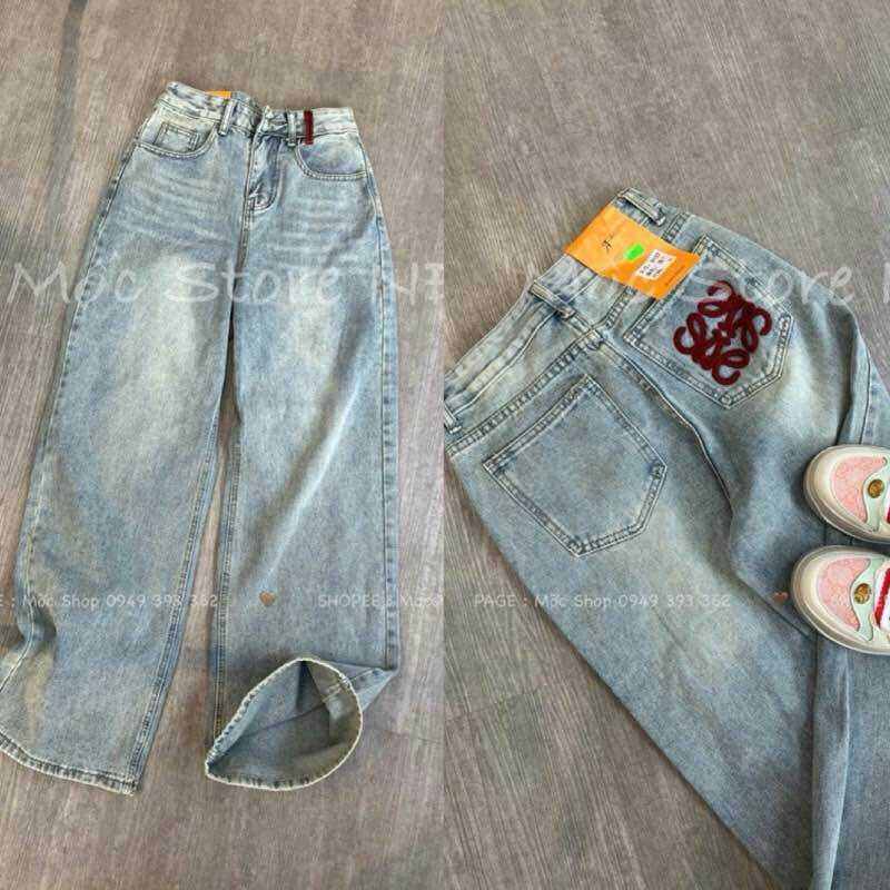 Quần jeans nữ ống suông thêu túi sau #3113