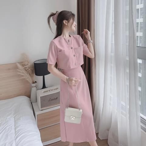 (eo<73 sizeS-M dưới 55kg) Sét Chân Váy Dài kèm áo tay lỡ