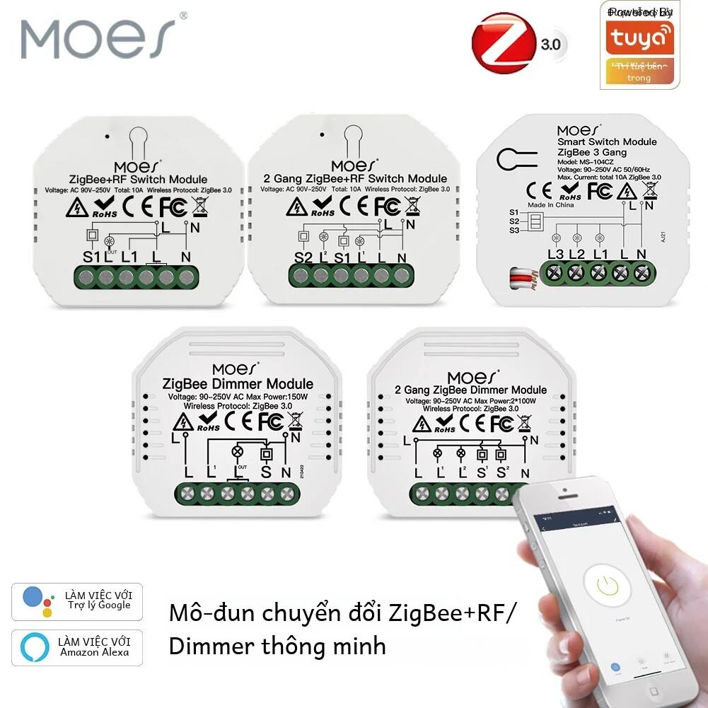 Moes Tuya Zigbee 3.0 Công Tắc Đèn Thông Minh Module Relay 1/2/3 Gang Điều Khiển Giọng Nói Tương Thích Với Alexa Google Home Yandex Ứng Dụng Cuộc Sống Thông Minh