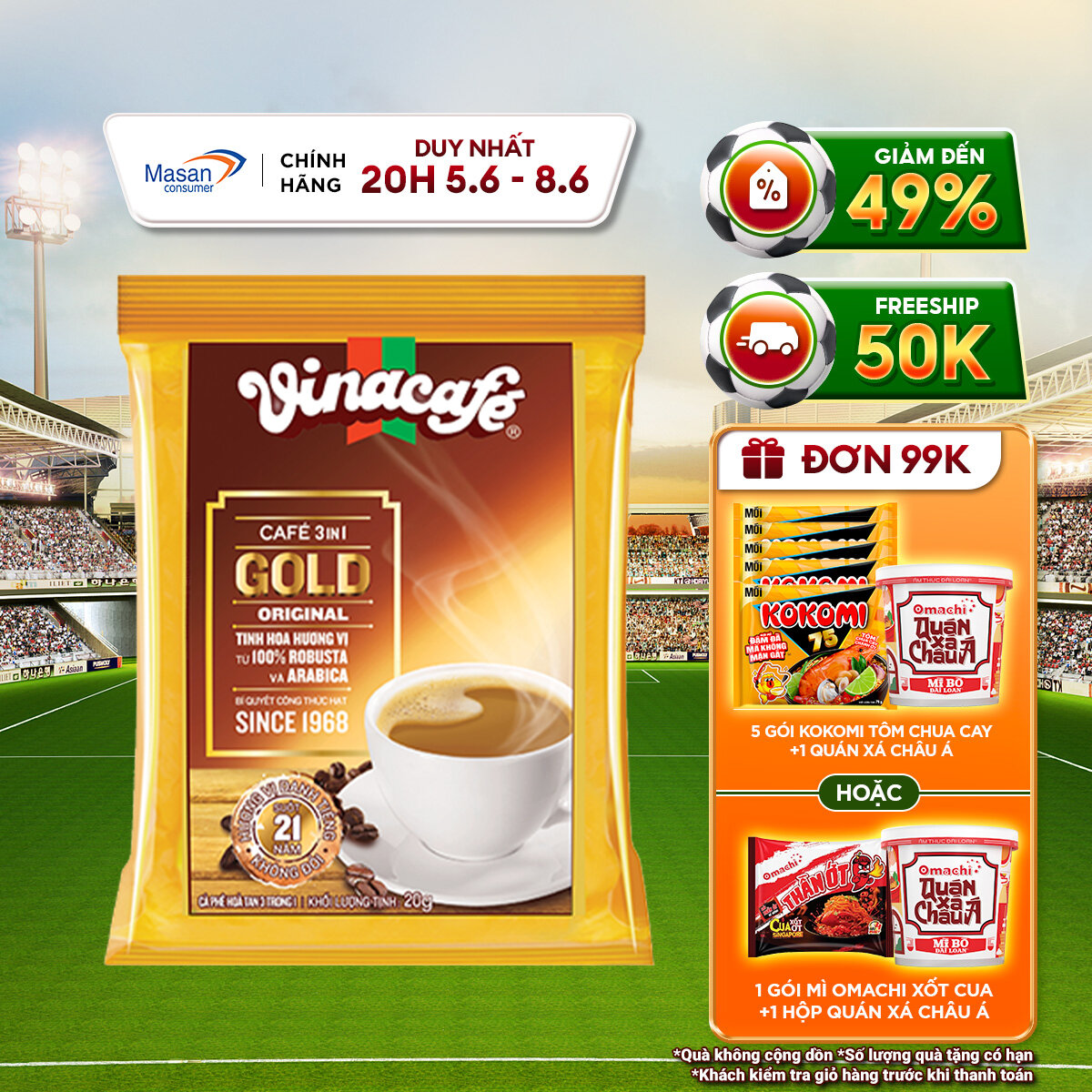 Cà Phê Vinacafé 3in1 Gold Original - Túi 24 Gói x 20g