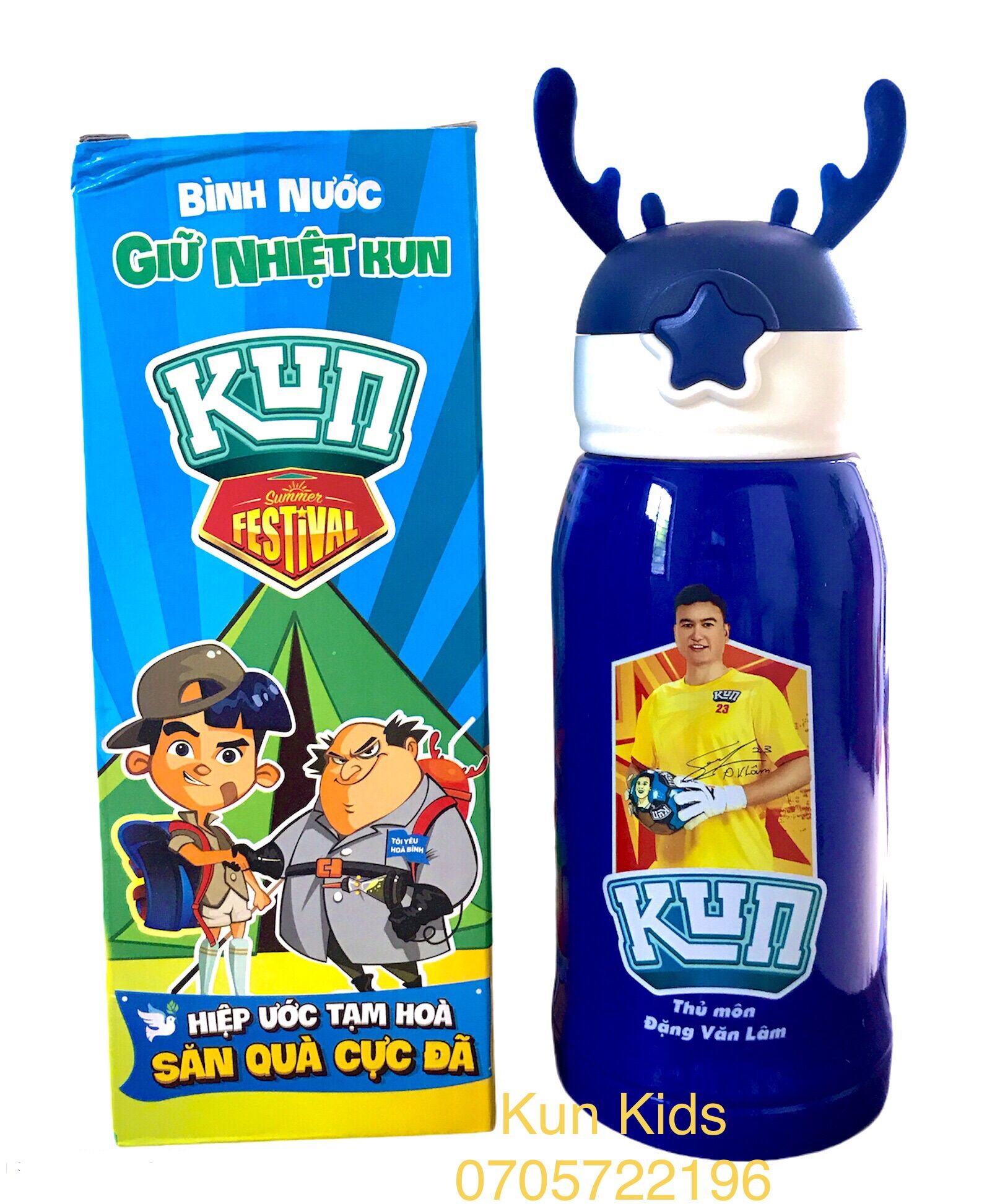 Bình giữ nhiệt Kun hình thủ môn Đặng Văn Lâm - Bình nước giữ nhiệt hàng khuyến mại sữa Kun 500 ML