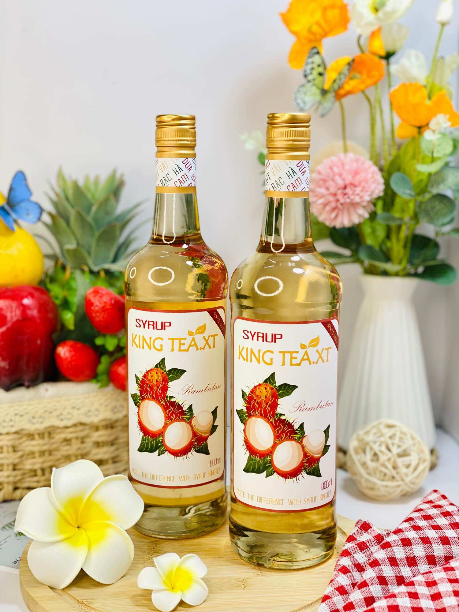 Syrup Chôm Chôm Pha Chế (Syrup Rambutan)KingTea.XT- Chai Thủy Tinh 800ml