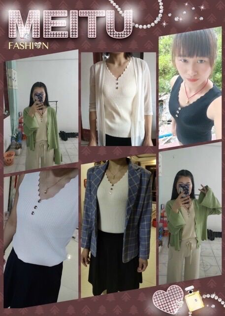 Áo sát nách len nữ đính khuy